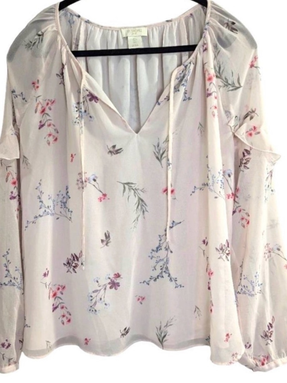 St. Tropez Blush Pink Botanical Floral Blouse Summer Top Women’s Size Large